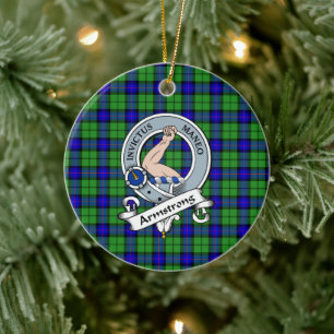 Klanen Armstrongs vapensköld Tartan rutmönster Julgransprydnad Keramik