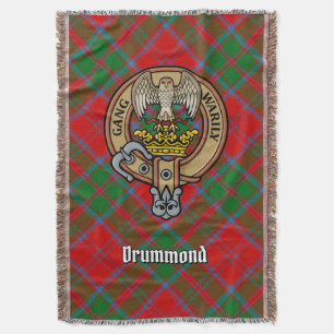 Klanen Drummond vapensköld över tartan Filt