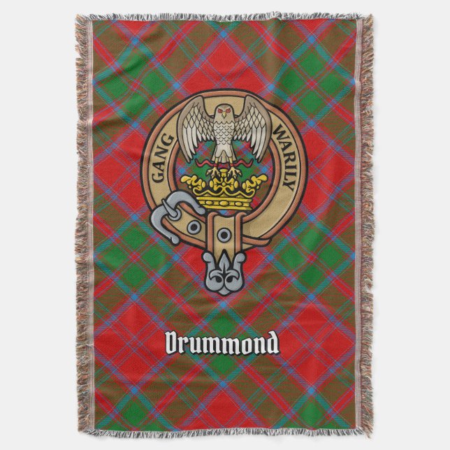 Klanen Drummond vapensköld över tartan Filt (Framsidan Vertikal)