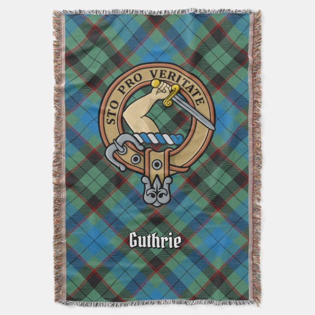 Klanen Guthrie vapensköld över tartan Filt (Framsidan Vertikal)
