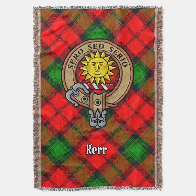 Klanen Kerrs vapen över tartan Filt (Framsidan Vertikal)