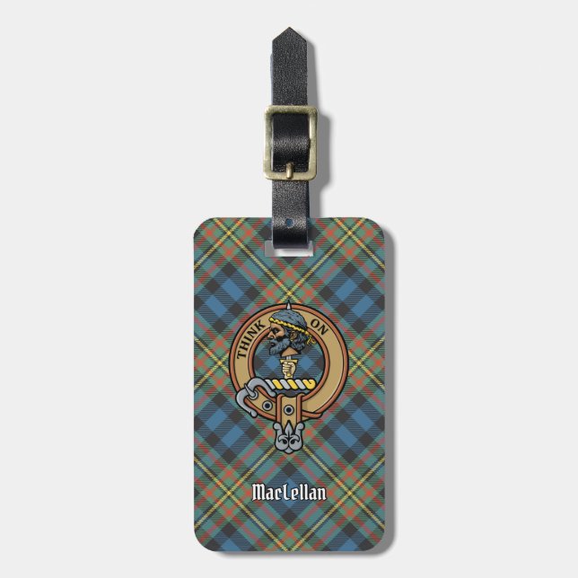 Klanen MacLellan vapen över gammal tartan Bagagebricka (Vertikal Framsida)