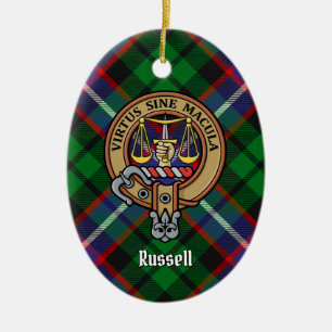 Klanen Russell Crest över Tartan Julgransprydnad Keramik