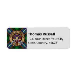 Klanen Russell Crest över Tartan Returadress Etikett