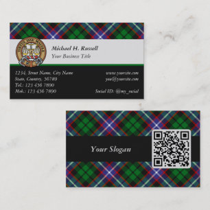 Klanen Russell Crest över Tartan Visitkort
