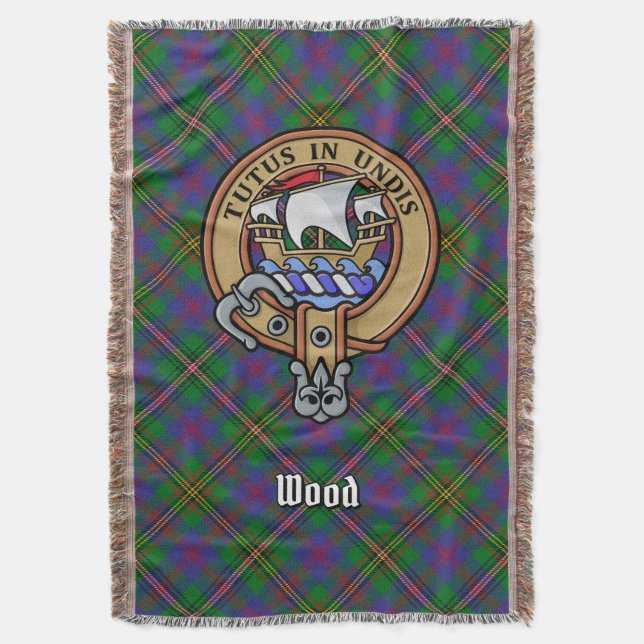 Klanen Wood Crest över Tartan Filt (Framsidan Vertikal)