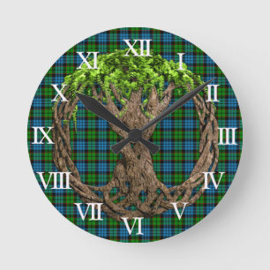 KlanFletcher Tartan och Celtic livets träd Rund Klocka