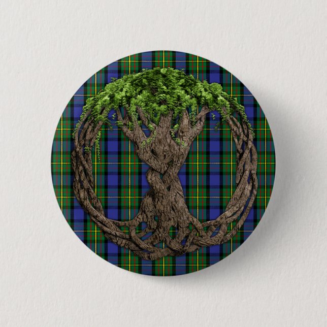 KlanMacLaren Tartan och Celtic livets träd Knapp (Framsida)