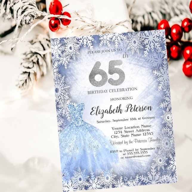 Klänning Blå Snöflingor Vinter 65-årsdag Inbjudningar (Skapare uppladdad)