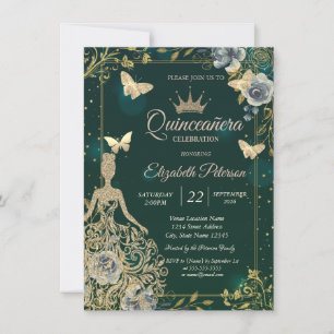 Klänning,Fjärilar Blommor Grön Quinceañera Inbjudningar