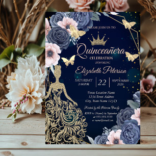 Klänning,Fjärilar Stjärnor Blå Blommor Quinceañera Inbjudningar