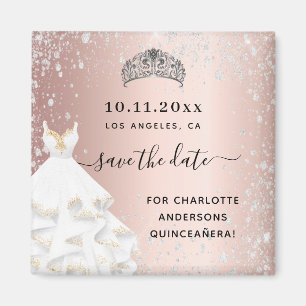 Klänningen Quinceanera ro guld glitter, spara datu Magnet