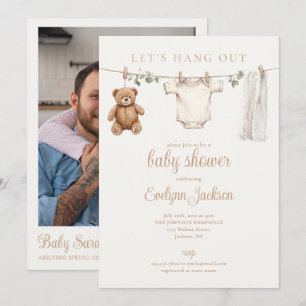 Klänningline Neutral Baby Shower Foto QR-kod Inbjudningar