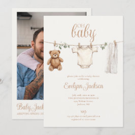 Klänningstorkställ Neutral Baby Shower Foto QR-kod Inbjudningar