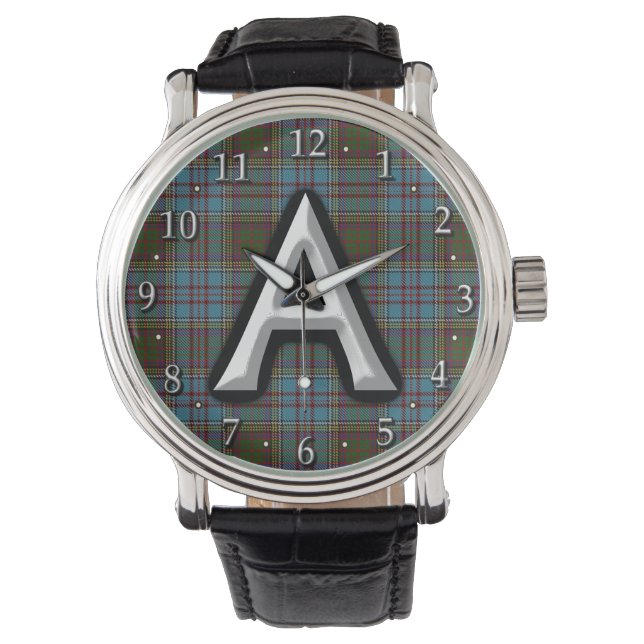 Klans Anderson Bokstav A Monogram Tartan Armbandsur (Framsida)