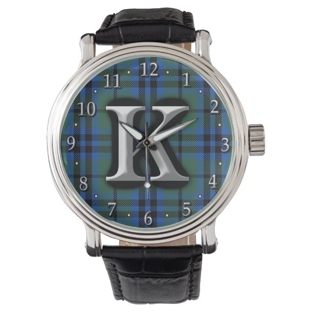 Klans Keith Bokstav K Monogram Tartan Armbandsur (Framsida)