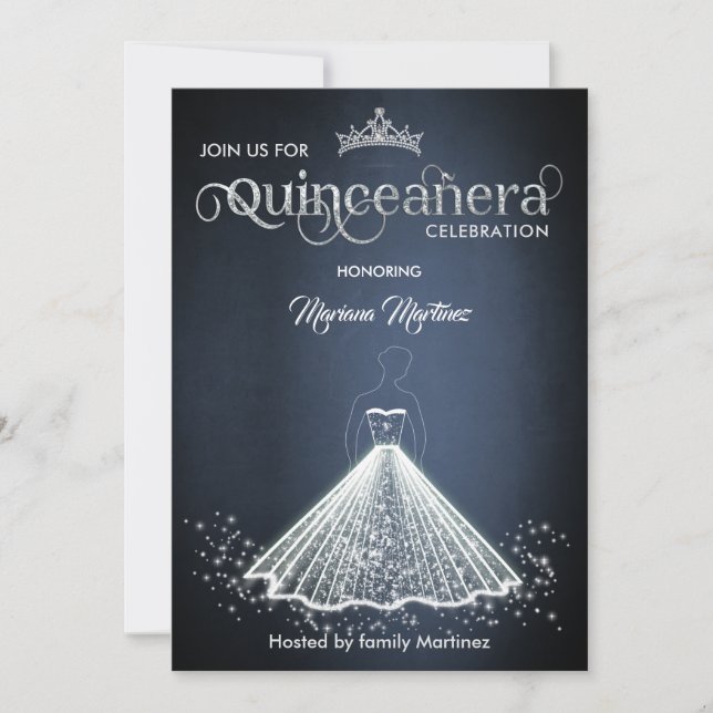 Kläns Quince in-gnistran med marin blå lyxfärg Inbjudningar (Framsida)