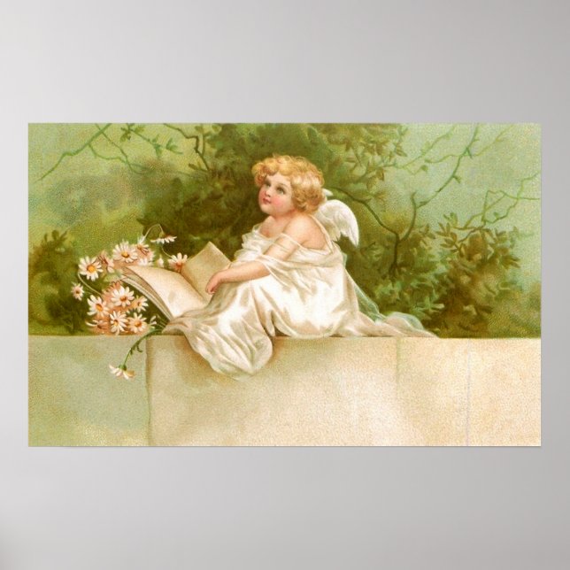 Klapsaddel: Angel med Bok och blommor Poster (Framsidan)