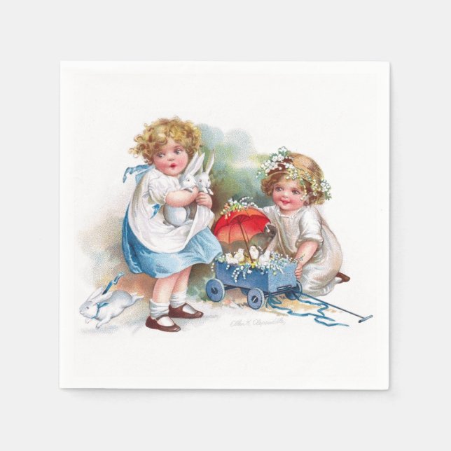 Klapsaddle: Flickor leker med Bunnies Pappersservett (Framsidan)