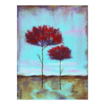 Klar, Abstrakt Art Ligcape Red Träd