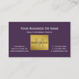 Klar Acai Lila Violett Vit Text Guld Monogram Visitkort