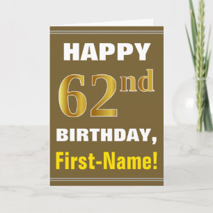Klar, Brun, Falskt Guld 62-årsdag med Namnkort Kort