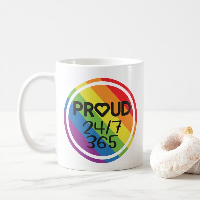 Klar daglig regnbåge i färg i pride månad kaffemugg (Med munk)