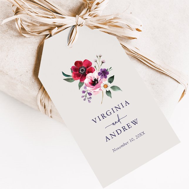 Klar Färgrik Blommig Presentetikett (Bold Colorful Watercolor Floral Gift Tags by Painted Paperie
)