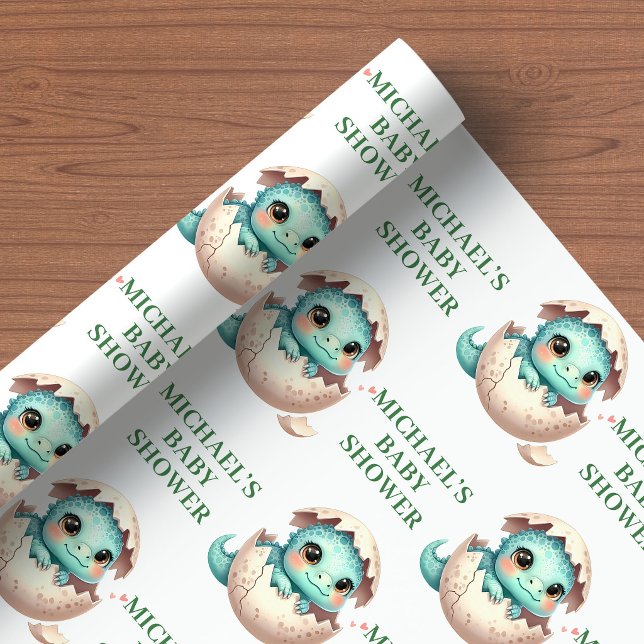 Klar för kläckning Dinoägg Baby Shower Presentpapp Presentpapper (Hatching Soon Dino Egg Baby Shower Wrapping Paper)