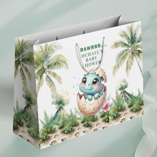 Klar för kläckning Dinoägg Baby Shower Presentpåse (Hatching Soon Dino Egg Baby Shower Gift Bag)