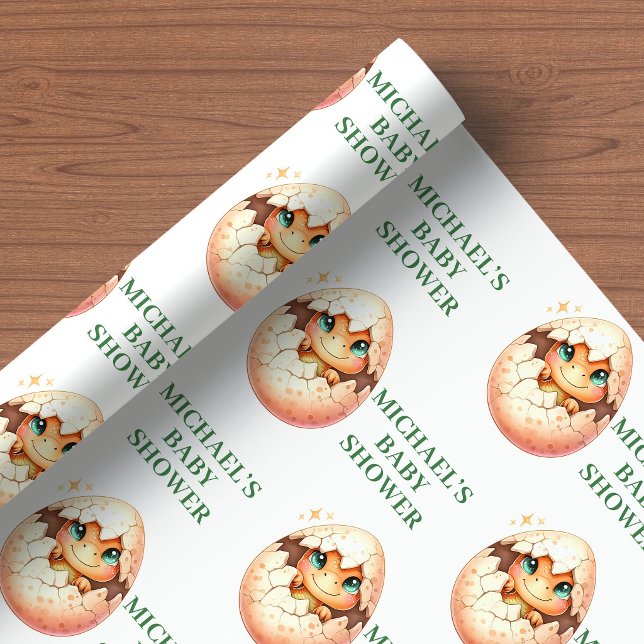 Klar för kläckning Presentpapper för Baby Dino Beb (Hatching Soon Wrapping Paper for Baby Dino Shower)
