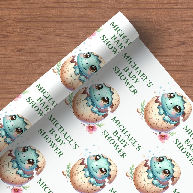 Klar för kläckning Snart Dinobabyshower Presentpap Presentpapper (Hatching Soon Dinosaur Baby Shower Wrapping Paper)