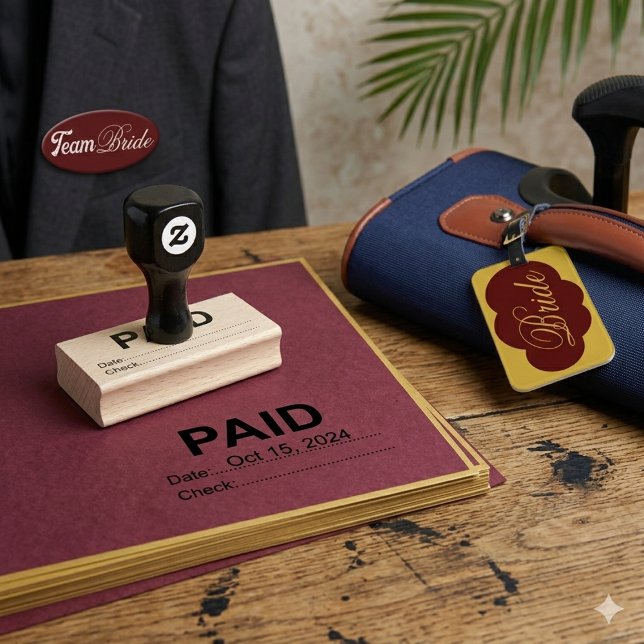 Klar för kontor Betald med datum och check trä Stämpel (Office Ready Paid With Date And Check Wooden Rubber Stamp)