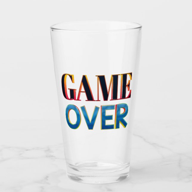 Klar glas med "Game Over" i fet, färgrik stil (Framsida)