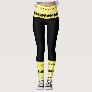 Klar gula och svarta stamtryckta leggings
