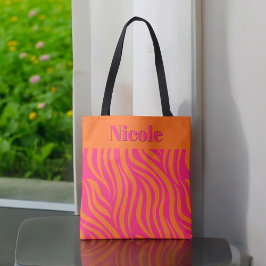 Klar Hot Pink och Orange Abstrakt med Namn Tygkasse