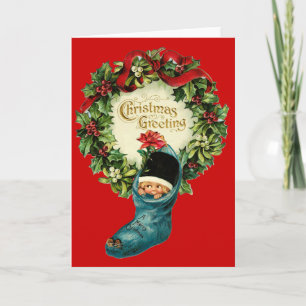 Klar julklapp, litet barn, konstletoer helgkort