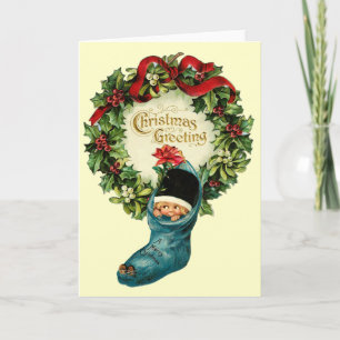 Klar julklapp, litet barn, konstletoer helgkort