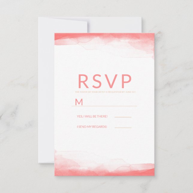 Klar korall ljus akvarell modern bröllops-RSVP OSA Kort (Framsida)