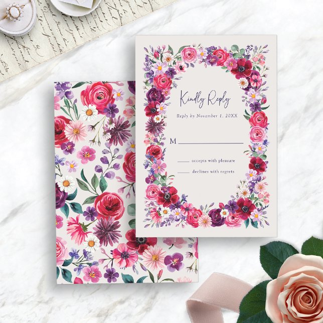 Klar Lys Blommig OSA Kort (Bold Bright Watercolor Floral RSVP Card by Painted Paperie
)