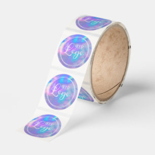Klar Magenta Aqua Holografisk Din Logotyp Här Runt Klistermärke