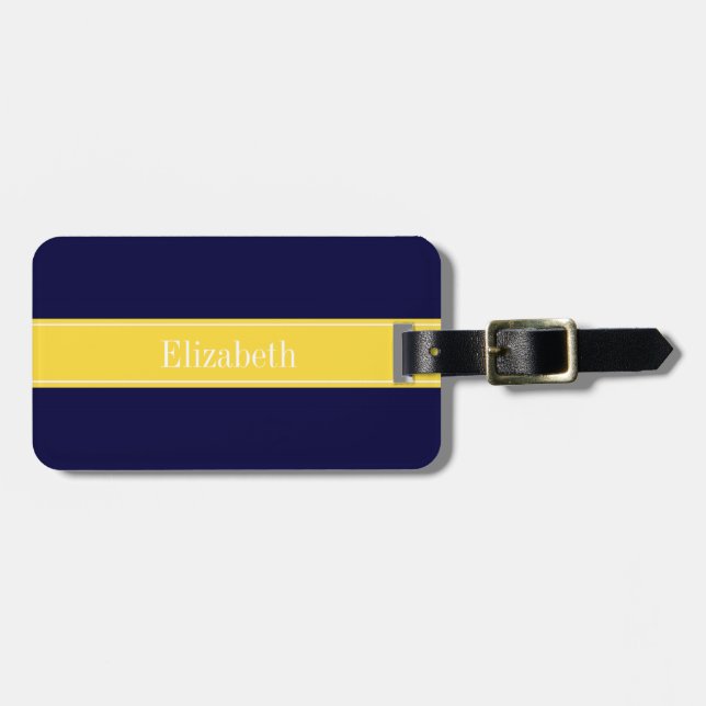 Klar marinblå, ananasband Namnmonogram Bagagebricka (Horisontell Framsida)