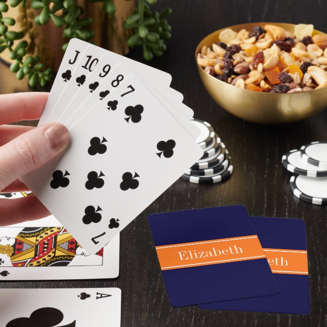Klar marinblå, pumpa band Namnmonogram Spelkort (På plats)