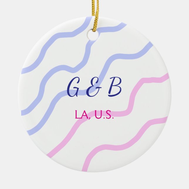 KLAR MINIMAL Lägg till texten om namn mellan namn  Julgransprydnad Keramik (Framsidan)