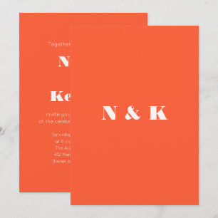 Klar Orange Persimon Modern Monogram Bröllop Inbjudningar