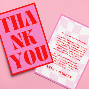Klar Retro Typografi Rosa Röd Livfull Tack Kort