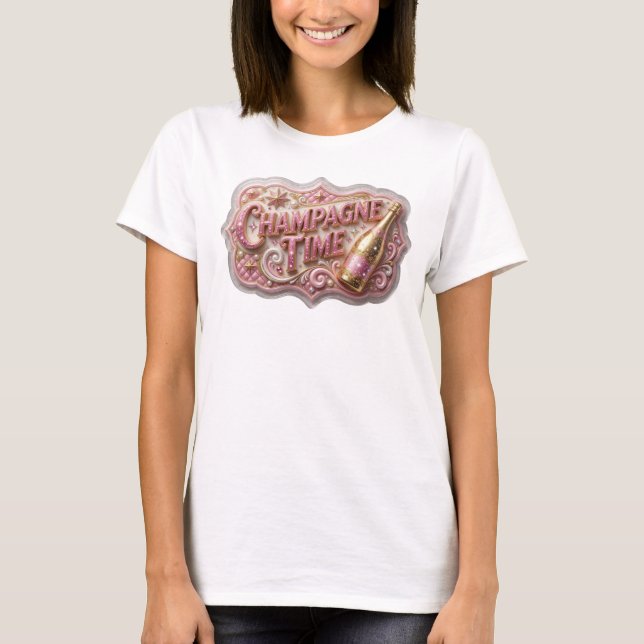 Klar Rosa CHAMPAGNE TID 3D Text Konst T Shirt (Framsida)