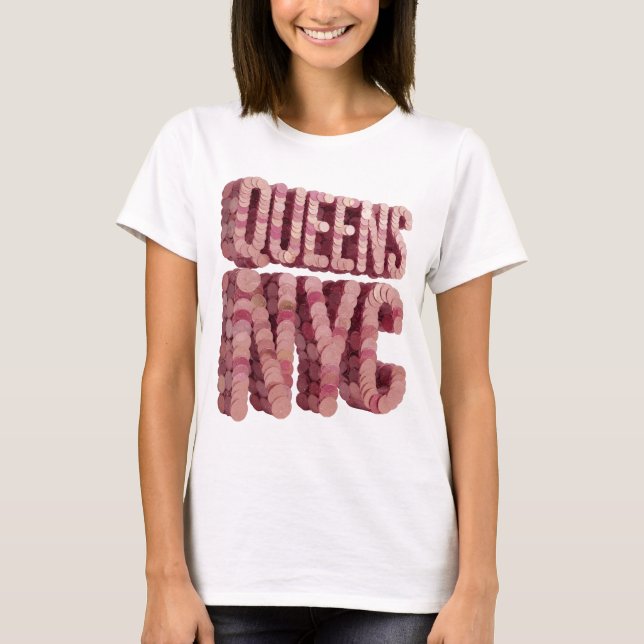 Klar Rosa QUEENS NYC-skrivstil T Shirt (Framsida)