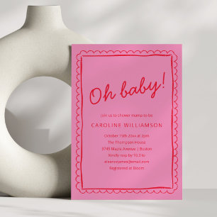 Klar Rosa Röd Modernt Nyckfull Ram Babyshower Inbjudningar