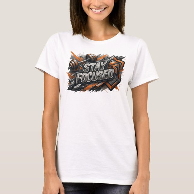 Klar Rosa STAY FOCUSED Textdesign T Shirt (Framsida)